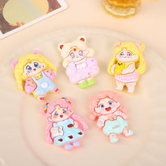 DIY Large Cartoon Glossy Beautiful Girl Charms Accessories – Customizable Phone Case, Hairpin, Fridge Magnet & Keychain Set