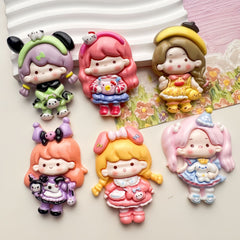 DIY Sanrio Crossdressing Girl Charms Accessories – Customizable Phone Case, Hairpin, Fridge Magnet & Keychain Set