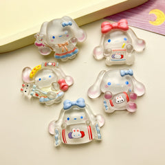 DIY Luminous Solid Color Happy Cinnamon Dog Cartoon Glossy Charms Accessories – Customizable Phone Case, Hairpin, Fridge Magnet & Keychain Set