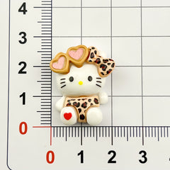 DIY Cute Leopard Print KT Cat Charms Accessories – Customizable Phone Case, Hairpin, Fridge Magnet & Keychain Set