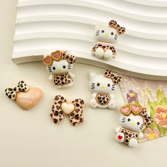 DIY Cute Leopard Print KT Cat Charms Accessories – Customizable Phone Case, Hairpin, Fridge Magnet & Keychain Set