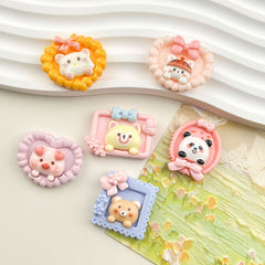 DIY Heart Animal Photo Frame Charms Accessories – Customizable Phone Case, Hairpin, Fridge Magnet & Keychain Set