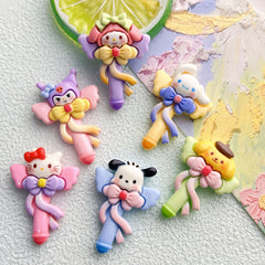 DIY Cartoon Glossy Fairy Wand Sanrio Charms Accessories – Customizable Phone Case, Hairpin, Fridge Magnet & Keychain Set