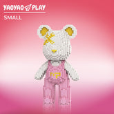 White & Pink Suspender Bear Building Block Set