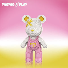 White & Pink Suspender Bear Building Block Set
