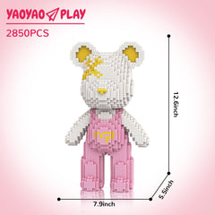 White & Pink Suspender Bear Building Block Set