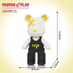 Classic Black & White Suspender Bear Building Block Set