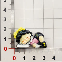 DIY Cartoon Girl In Costume Sleeping With Eyes Closed Charms Accessories – Customizable Phone Case, Hairpin, Fridge Magnet & Keychain Set