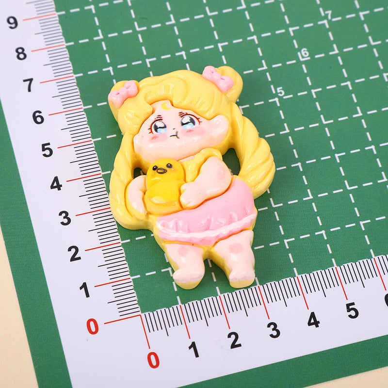 DIY Large Cartoon Glossy Beautiful Girl  Charms Accessories – Customizable Phone Case, Hairpin, Fridge Magnet & Keychain Set