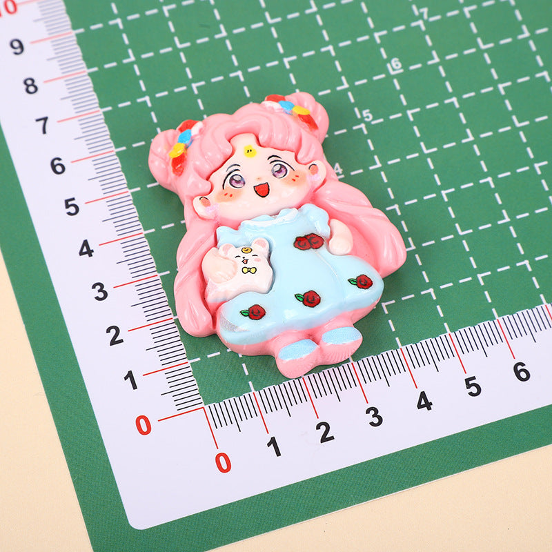 DIY Large Cartoon Glossy Beautiful Girl  Charms Accessories – Customizable Phone Case, Hairpin, Fridge Magnet & Keychain Set