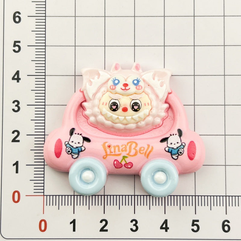 Cartoon Car And Figurine diy Cream Glue Handmade Hair Clip Refrigerator Magnet Keychain Jewelry Resin Accessories