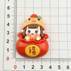 DIY  Cartoon Big Card Glossy New Year Style Lucky Girl Charms Accessories – Customizable Phone Case, Hairpin, Fridge Magnet & Keychain Set