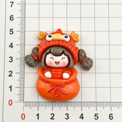 DIY  Cartoon Big Card Glossy New Year Style Lucky Girl Charms Accessories – Customizable Phone Case, Hairpin, Fridge Magnet & Keychain Set