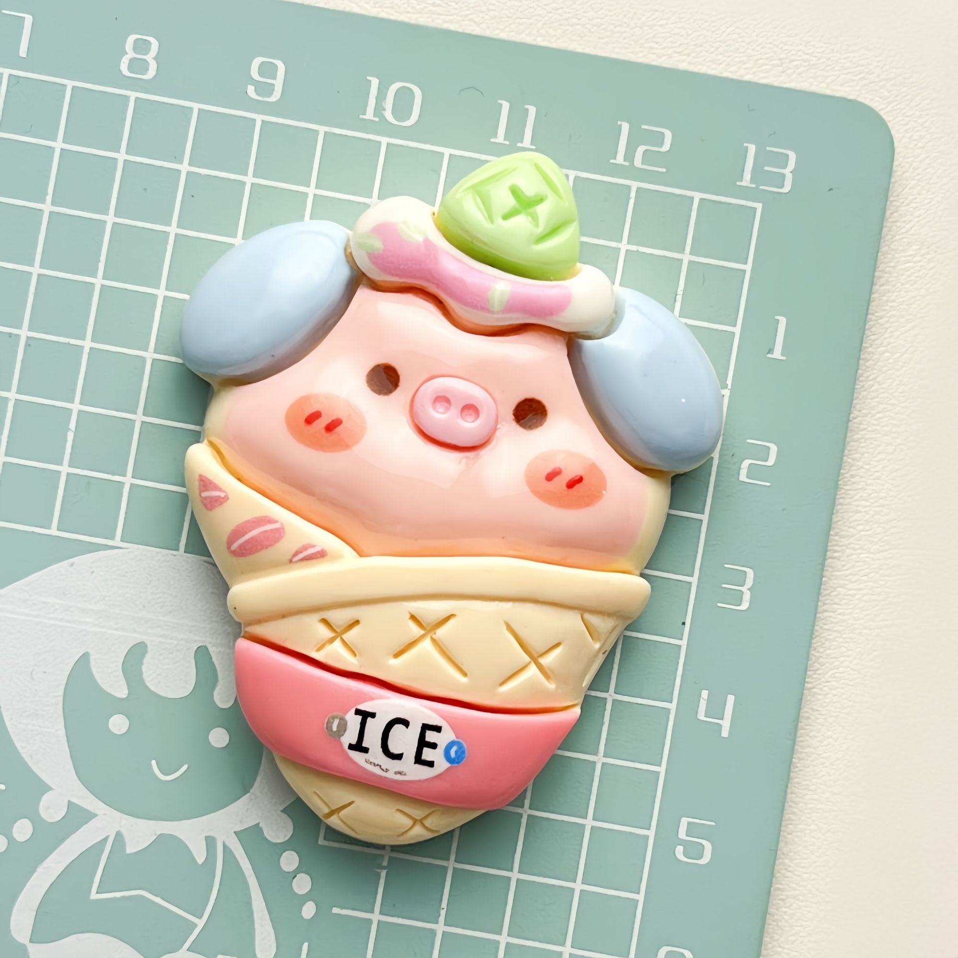 DIY  Cream Cone Pig Cartoon  Charms Accessories – Customizable Phone Case, Hairpin, Fridge Magnet & Keychain Set