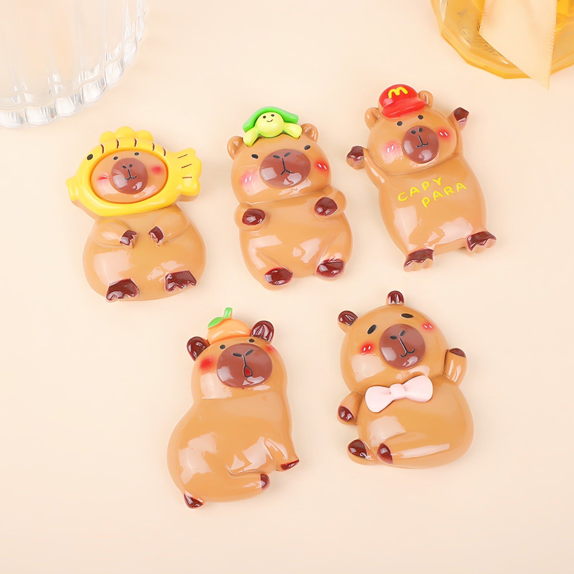 DIY Cute Cartoon Glossy Capybara Charms Accessories – Customizable Phone Case, Hairpin, Fridge Magnet & Keychain Set