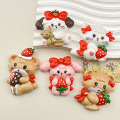 DIY Strawberry Cat Charms Accessories – Customizable Phone Case, Hairpin, Fridge Magnet & Keychain Set