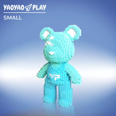 Blue Suspender Bear Building Block Set
