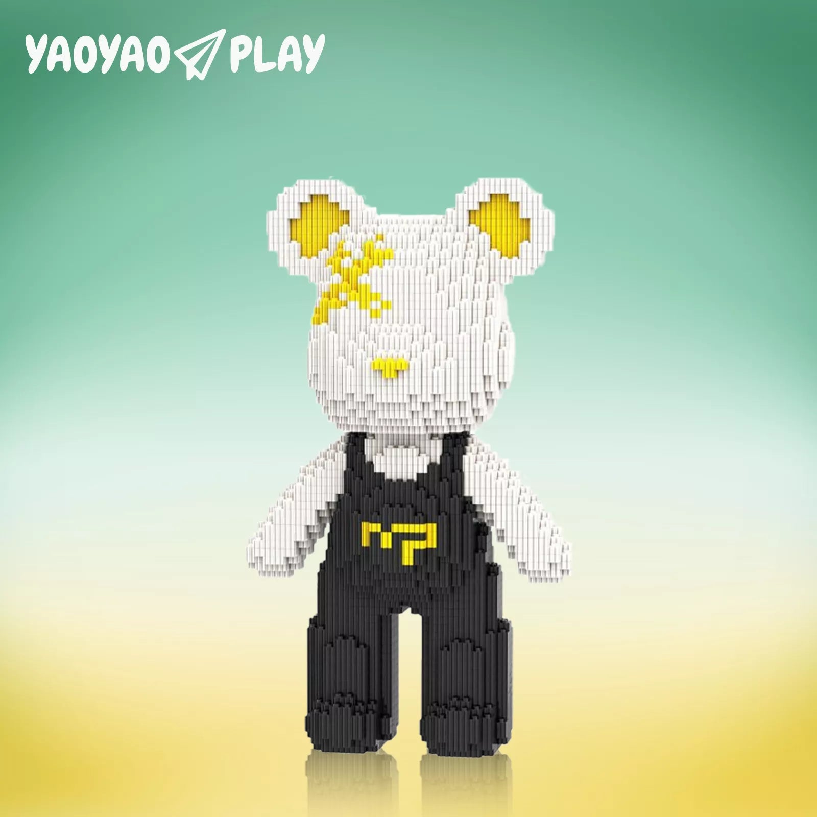 Classic Black & White Suspender Bear Building Block Set