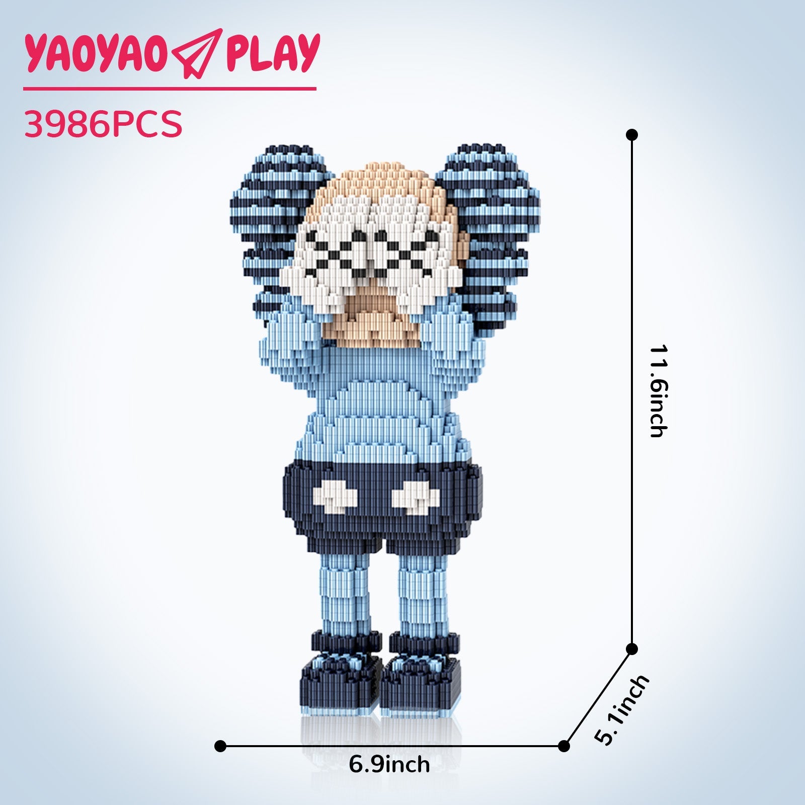 KAWS Cover Face Sitting Blue Building Block Set