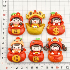 DIY  Cartoon Big Card Glossy New Year Style Lucky Girl Charms Accessories – Customizable Phone Case, Hairpin, Fridge Magnet & Keychain Set