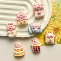 DIY Food Play Pink Sweet Dessert Pig Charms Accessories – Customizable Phone Case, Hairpin, Fridge Magnet & Keychain Set