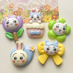 DIY Cute Cartoon Flower Bunny Charms Accessories – Customizable Phone Case, Hairpin, Fridge Magnet & Keychain Set
