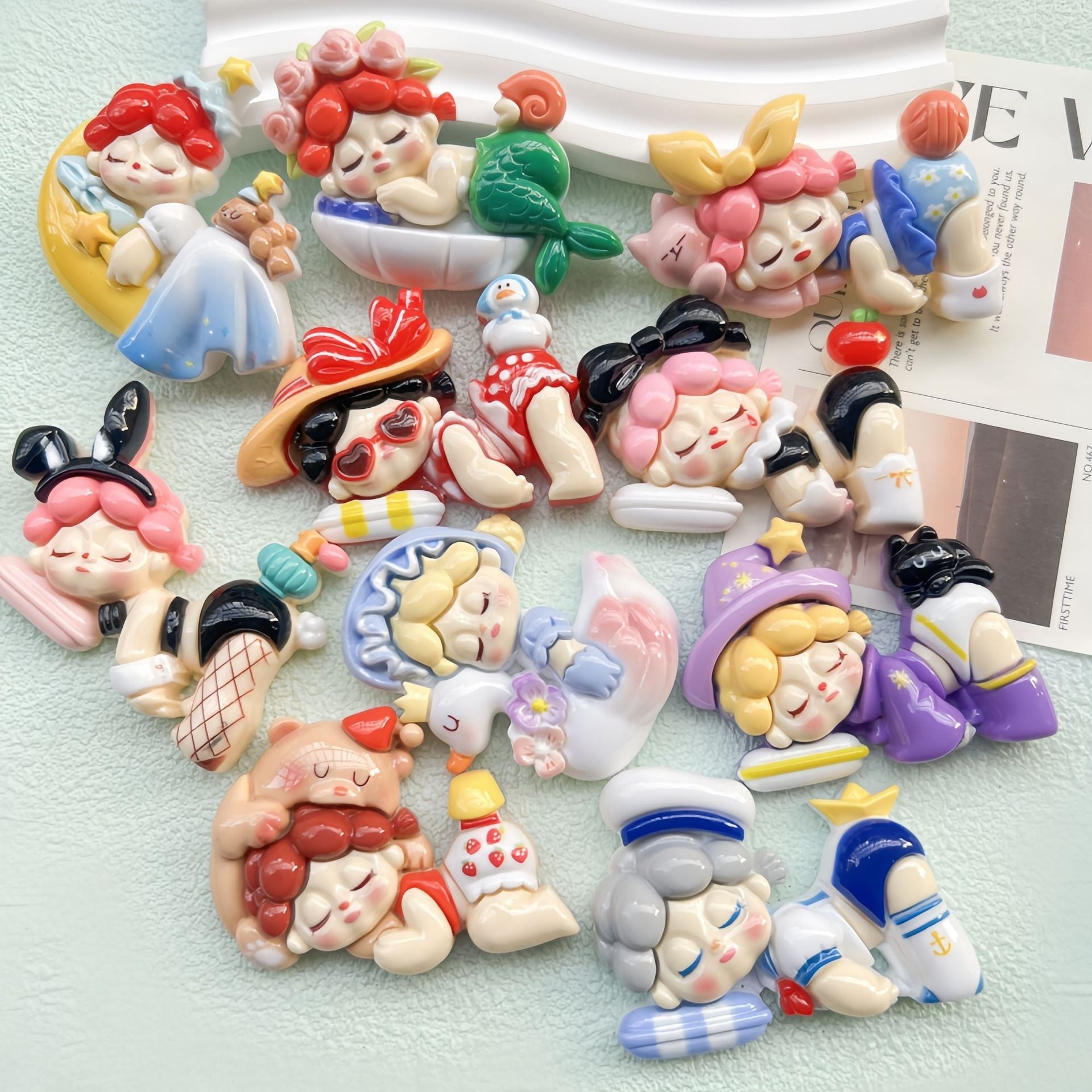 DIY Cartoon Cute Sleeping Girl Charms Accessories – Customizable Phone Case, Hairpin, Fridge Magnet & Keychain Set