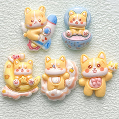 DIY Cartoon Glossy Space Puppy Charms Accessories – Customizable Phone Case, Hairpin, Fridge Magnet & Keychain Set