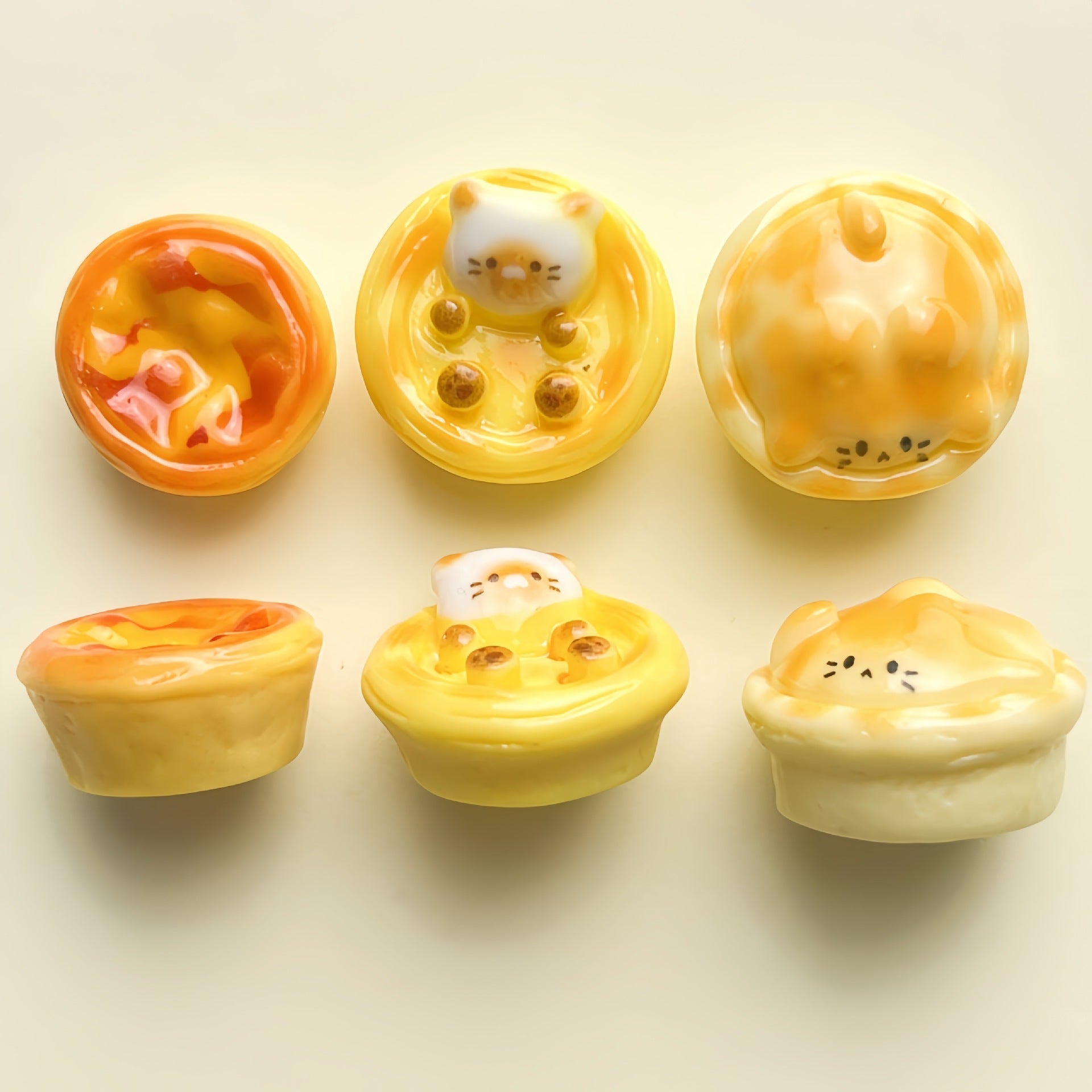 DIY  Cat Food Play Egg Tart Charms Accessories – Customizable Phone Case, Hairpin, Fridge Magnet & Keychain Set